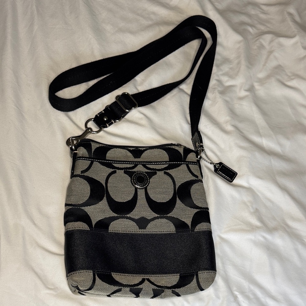 Coach Signature Black and Gray Crossbody Bag